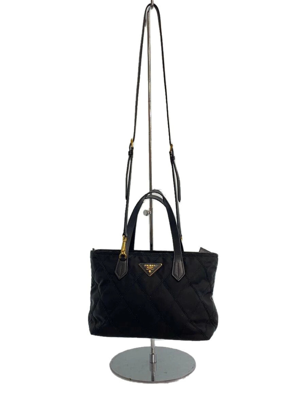 Prada Padded Re Tote Bag quilted detailing enameled Black